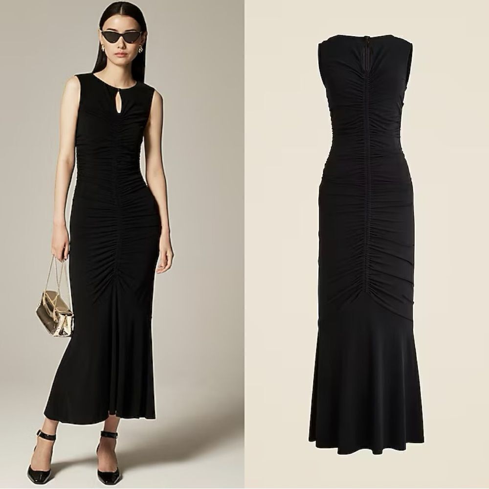 NWT J CREW Ruched center-seam dress in matte jersey in black
